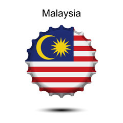National flag of Malaysia on a bottle cap. Vector Illustration