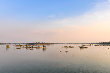 Mekong River at sunset in Don Kone, 4000 Islands, Laos