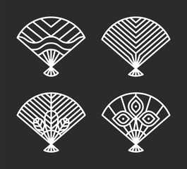 Japanese Icons of Fans Set Vector Illustration