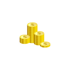 Isometric gold stack of dollar coins isolated on white background - cartoon metal money element for finance and banking theme banner or card. Vector illustration of wealth and condition.