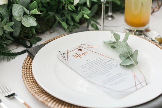 Menu copper with flat lays details