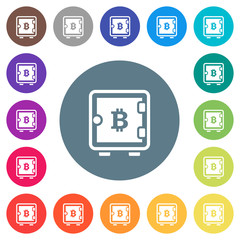Bitcoin strong box flat white icons on round color backgrounds
