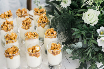 desserts over white background with flowers