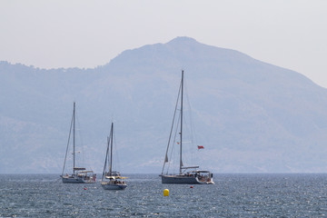 Sailboats near the Beach Cap de Formentor, Mallorca, Spain