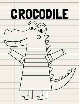 cute crocodile doodle design