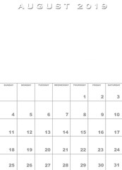 August 2019 calendar template