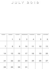 July 2019 calendar template