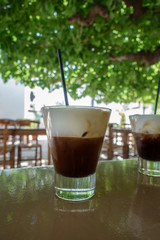 Drinks on table at cafe, Crete, Greece