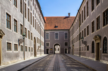 Fototapeta na wymiar Narrow streets in Munich, Germany