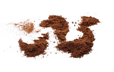 Cocoa powder pile isolated on white background