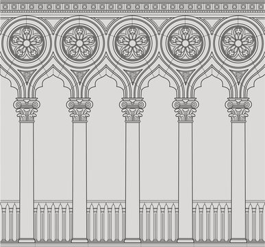 Linear vector illustration of the Venetian colonnade. Antique order and gothic