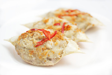 Poo Ja thai food Crab skiff meat cooked in crab shell 