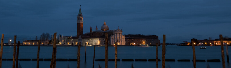 Fototapeta na wymiar Panoramic photograph taken at dusk from San Marco, of the island of San Giorgio in the Venice lagoon