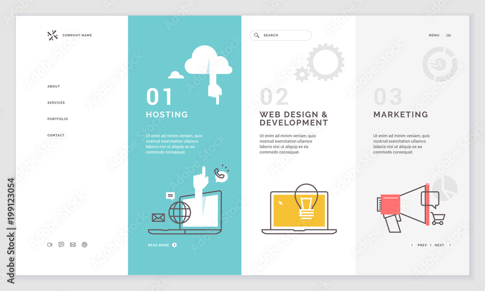 Fototapete Effective website template design. Modern flat design vector illustration concept of web page design for website and mobile website development. Easy to edit and customize.