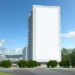 Obraz premium 3d illustration. An empty poster on the wall of the building to accommodate the advertising layout. Urban environment