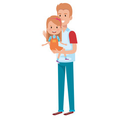 father lifting daughter characters vector illustration design