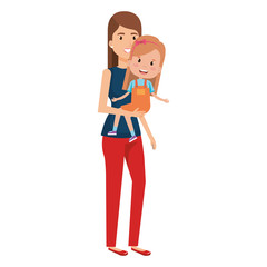 mother lifting daughter characters vector illustration design