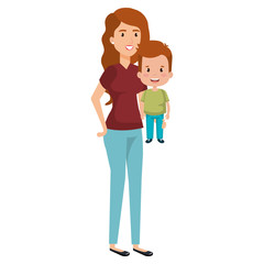 mother lifting son characters vector illustration design