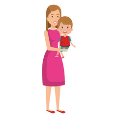 mother lifting son characters vector illustration design