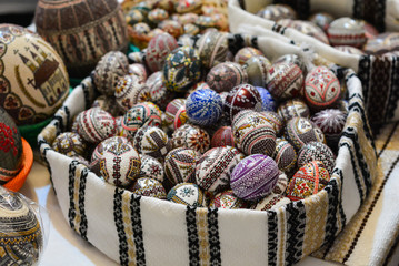 Traditional painted eggs at the Ciocanesti fair, for the orthodox Easter in the region of Bucovina, Romania