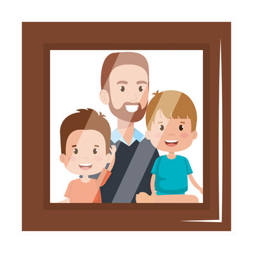 portrait of father lifting sons characters vector illustration design