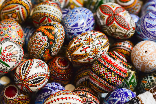 Traditional painted eggs for the orthodox Easter in the region of Bucovina, Romania
