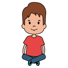 happy little boy sitting in the floor character vector illustration design