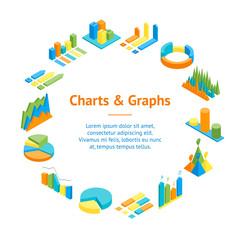 Charts and Graphs Banner Card Circle 3d Isometric View. Vector