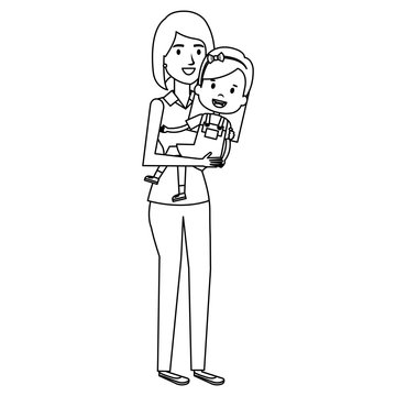 mother lifting daughter characters vector illustration design