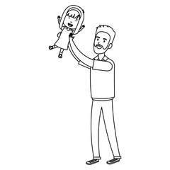 father lifting daughter characters vector illustration design