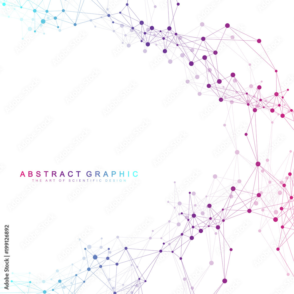 Poster Geometric abstract background with connected line and dots. Graphic background for your design. Vector illustration.