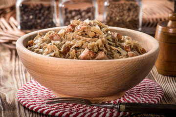 Bigos - stewed cabbage with meat,dried mushrooms and smoked sausage.