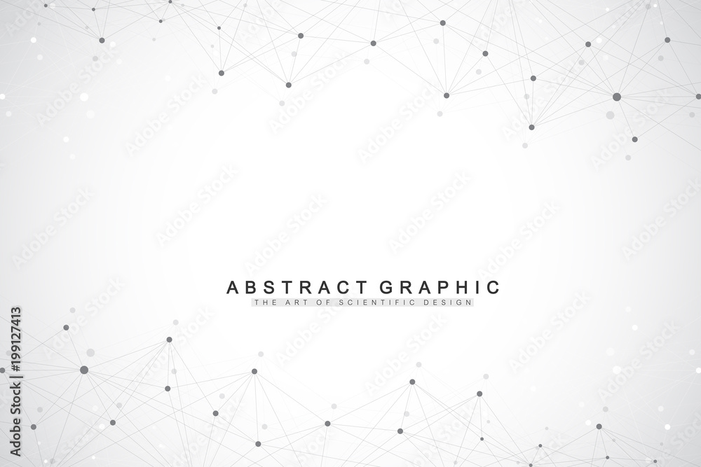 Poster Geometric abstract background with connected line and dots. Graphic background for your design. Vector illustration.