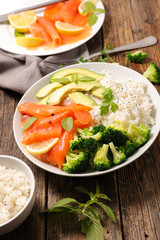 salmon, vegetable and rice