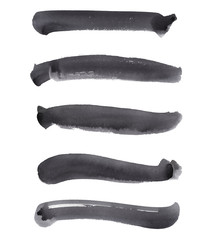 Set of multiple straight and curved watercolor paint handmade brush strokes isolated on the white background as a backdrop's design element collection. Ultra violet, lavender, violet, purple colors.