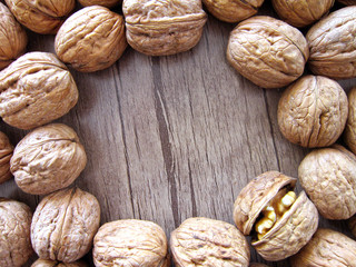 nuts on the wooden floor.food,organic,aroma