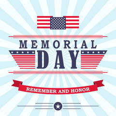Memorial Day background with stars, ribbon and lettering. Template for Memorial Day.