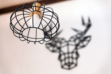 Loft lamp with metallic black shade, minimalistic style, scandinavian