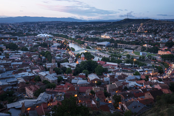 Old part of Tbilisi in the evening. Night view of Tbilisi in Georgia © ianachyrva
