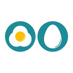 Egg and scrambled eggs flat vector icons