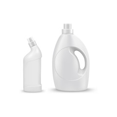 mock up liquid laundry detergent package, realistic set of  blank plastic white bottles. Mockup for brand and package design