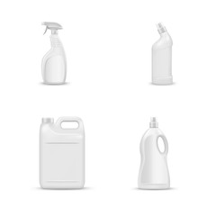 mock up liquid laundry detergent package, realistic set of  blank plastic white bottles. Mockup for brand and package design