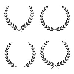 Set of laurel wreaths of different shapes isolated on white background. Vector illustration.