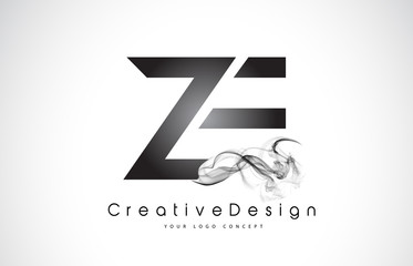 ZE Letter Logo Design with Black Smoke.
