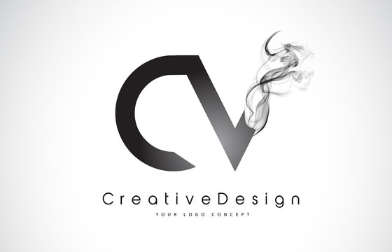CV Letter Logo Design with Black Smoke.