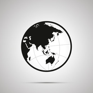 Asia and australia side of world map on globe, simple black icon