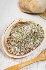 Sea Salt with Seasoning Herbs Mix and Spices. Selective focus.