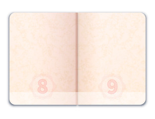 Blank realistic open foreign passport on white