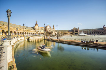 Obraz premium Boat in Spain Square or Plaza de Espana, Seville, Andalusia, Spain