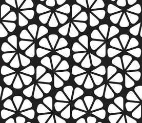 Vector seamless texture. Modern geometric background. Monochrome repeating pattern. Hexagonal tiles with abstract flowers.